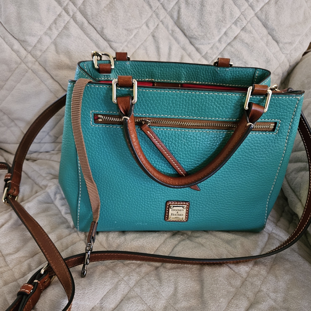 Dooney & Bourke Blue Satchel with Brown Leather Accents